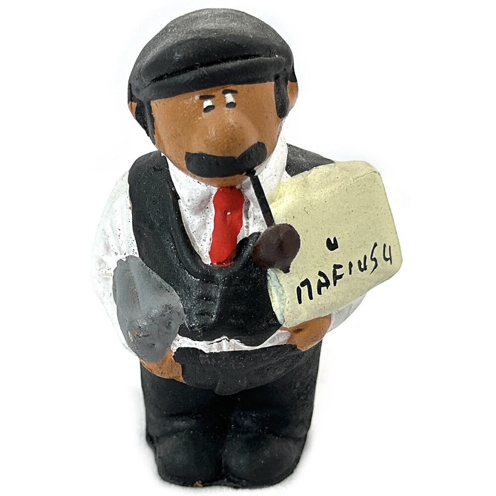 Vintage Terracotta Man With Newspaper And Pipe Mini Clay Figurine - Picture 3 of 8